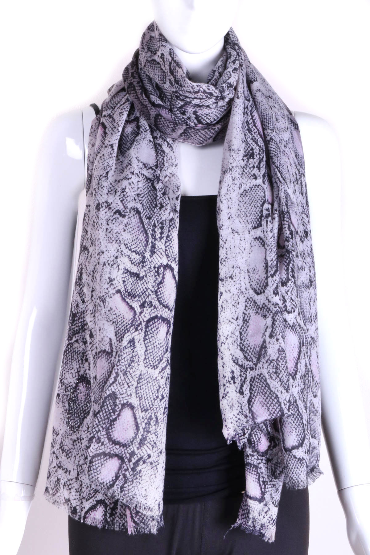 TAUPE Woven Snake Print Fringe Oblong Scarf Scarves
