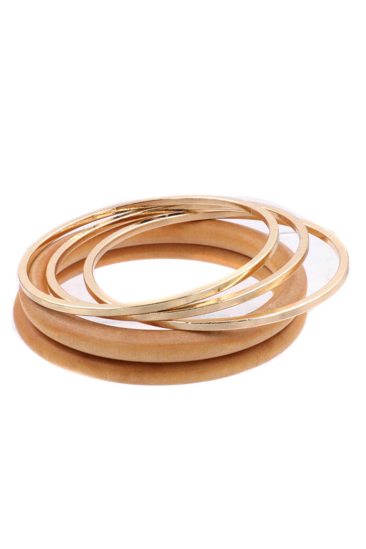 GOLD Metal/Wood Bangle Bracelet Set - Bracelets