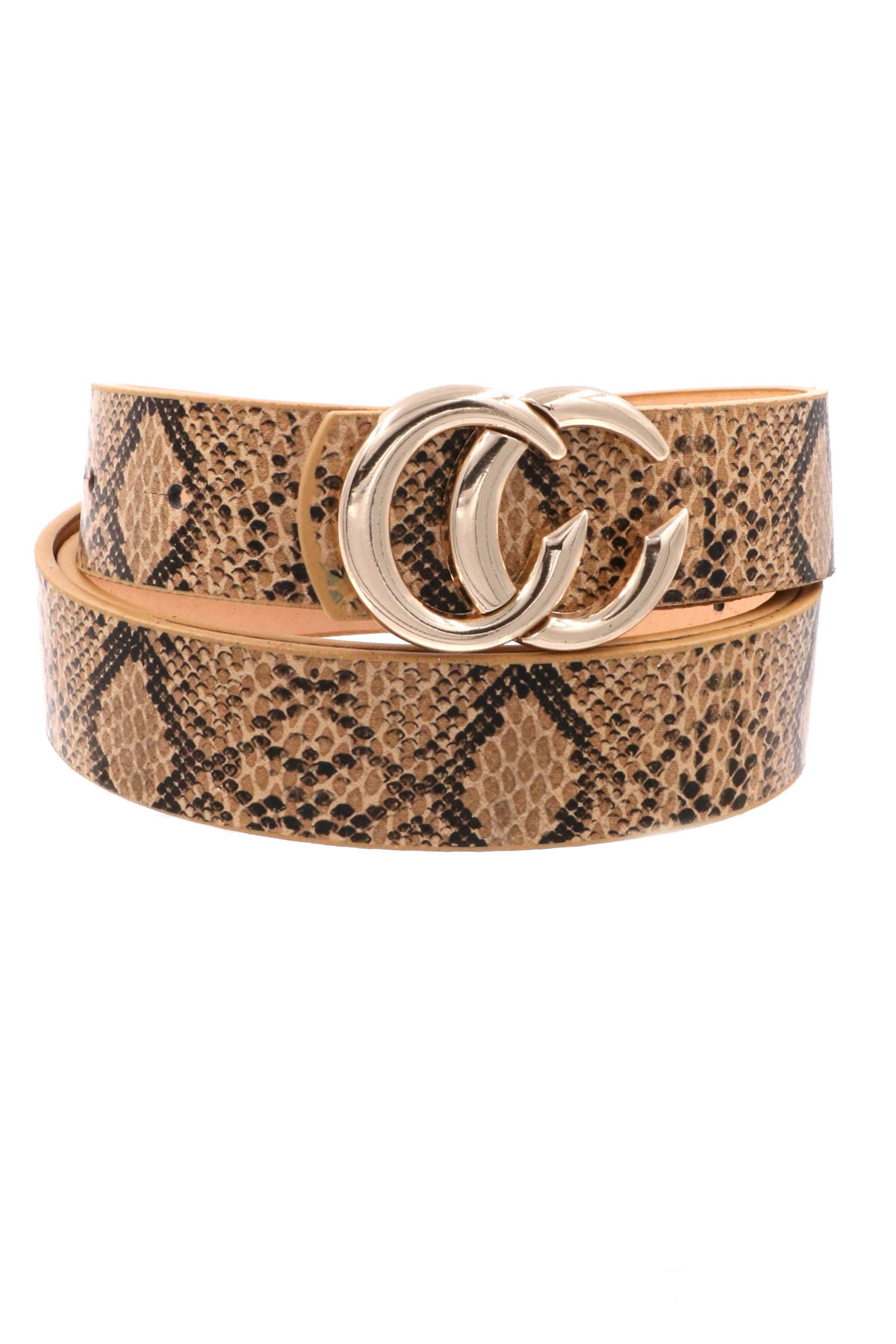 Faux Leather Snake Print Belt - Belts