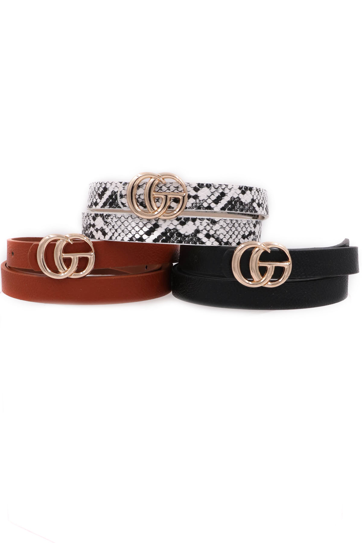 GOLD-WHITE Faux Leather Belt Set - Belts