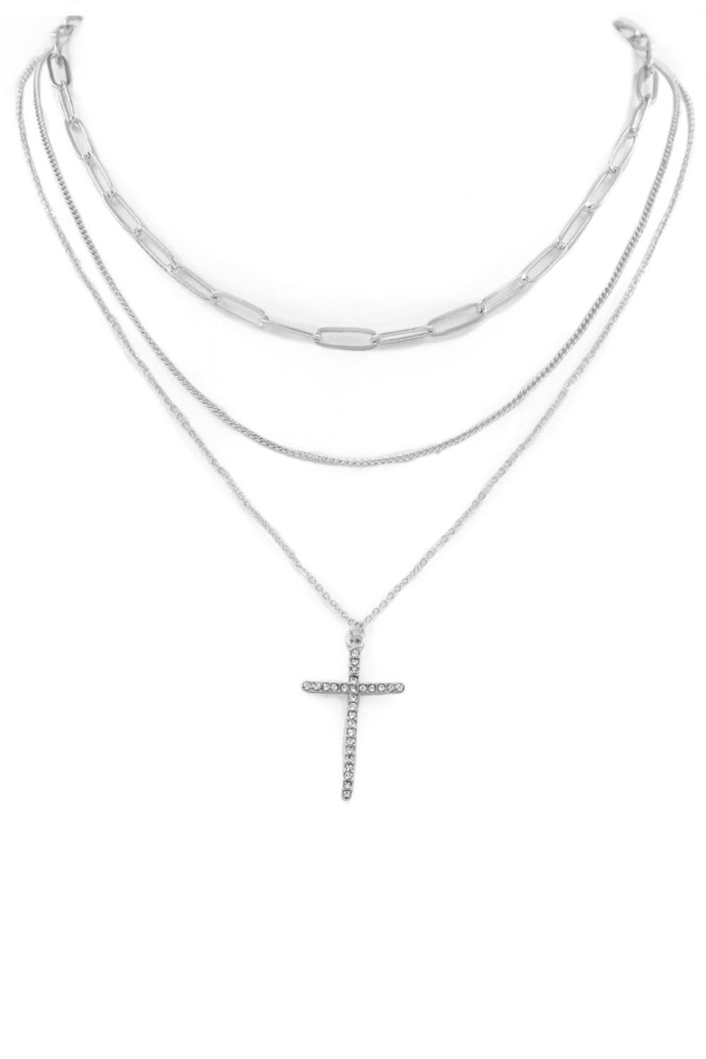 RHODIUM Metal Cross Necklace Necklaces