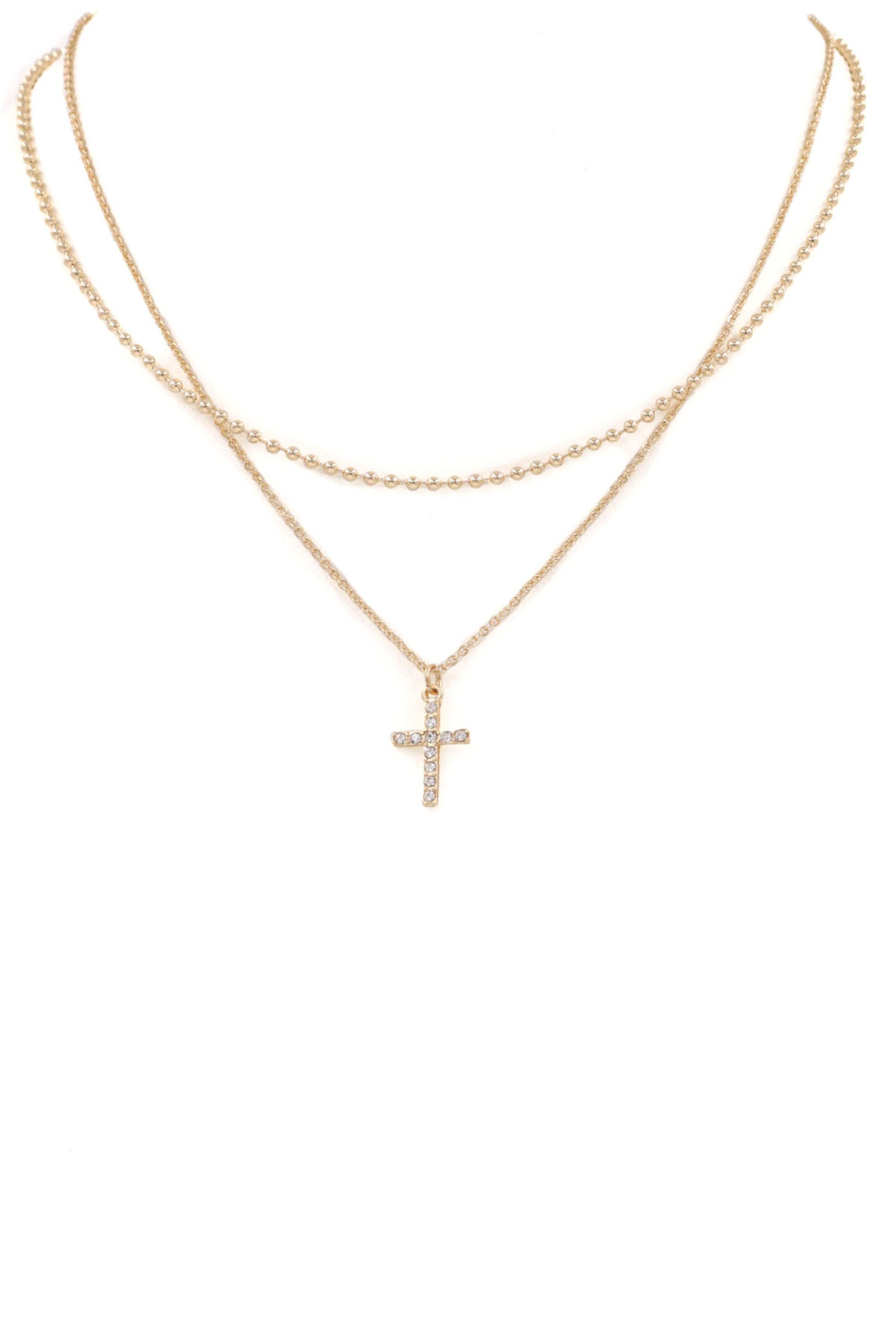GOLD Rhinestone Cross Necklace - Necklaces