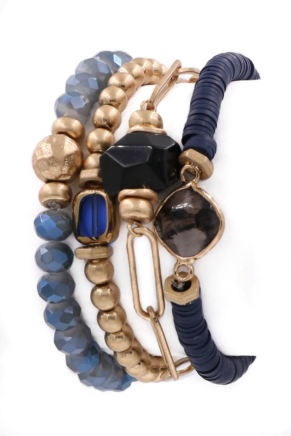 Men's Beaded Bracelet with Navy Blue and Gold Disc Beads – Nialaya Jewelry