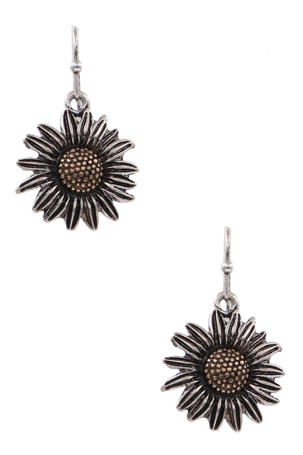 2 TONE Sunflower Drop Earrings