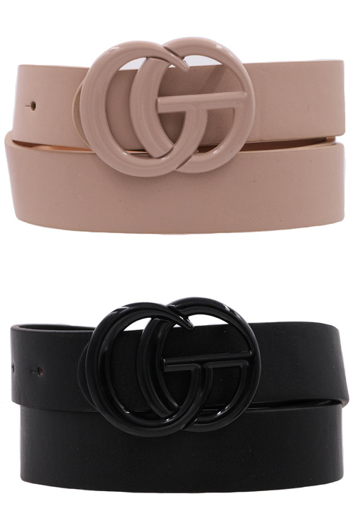 Metal Buckle Faux Leather Belt Set