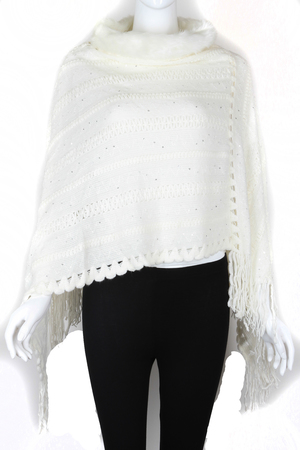 Knitted Fur Collar Poncho