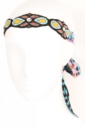 Seed Bead with Peacock Feather Print Headband