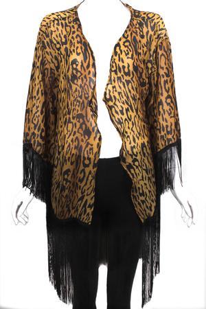 Cheetah Print Chiffon Fringe Poncho