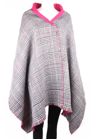 Reversible Houndstooth Print Oversized Blanket Scarf/Poncho