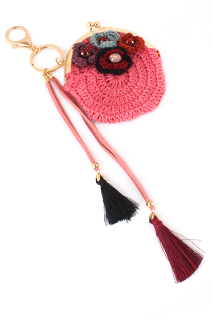 Knit Floral Tassel Key Chain Pouch