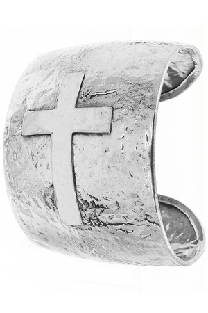 Hammered Metal Cross Cuff Bracelet