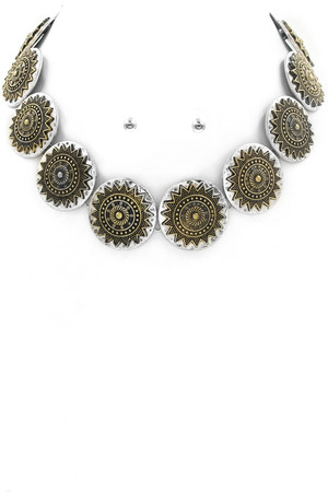 Hammered/Textured Disc Choker Necklace Set