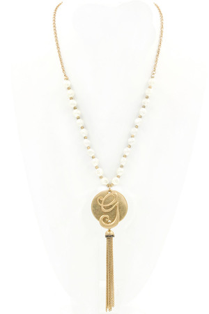 Hammered Monogram Disc Tassel Pendant Necklace