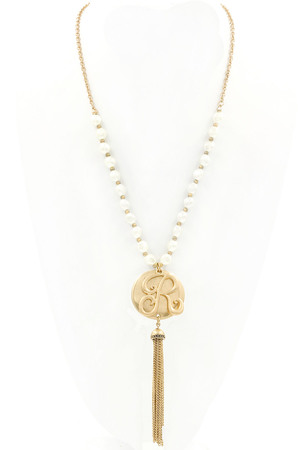 Hammered Monogram Disc Tassel Pendant Necklace