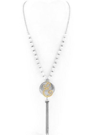 Hammered Disc Monogram Tassel Necklace