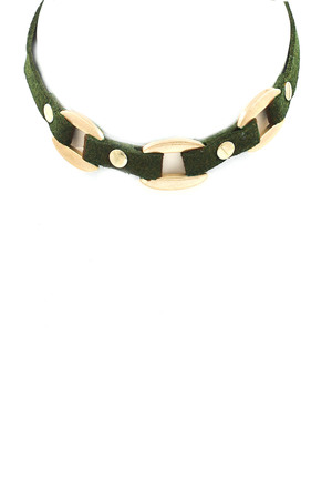 Hammered Ring faux Suede Choker Necklace