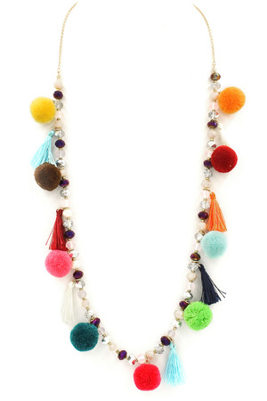 Glass Bead Pom Pom/Tassel Necklace