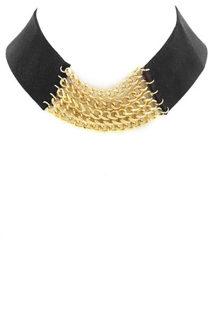 Faux Suede Metal Chain Choker Necklace