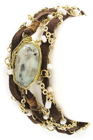 Faux Suede Semi-Precious Stone Wrap Bracelet