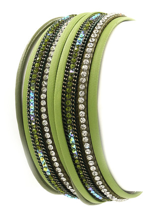 Glass Bead/Rhinestone Embedded Wrap Bracelet
