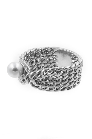 Metal Chain Cream Pearl Ring