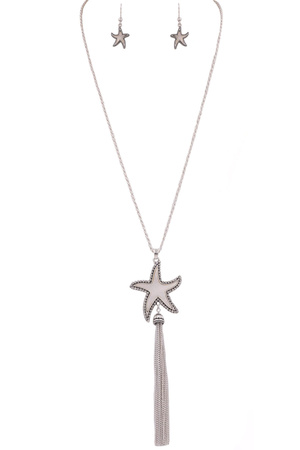 Metal Starfish Abalone Pendant Necklace Set
