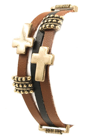 Faux Leather Metal Cross Bracelet