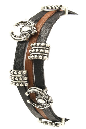 Faux Leather Metal Crescent Bracelet
