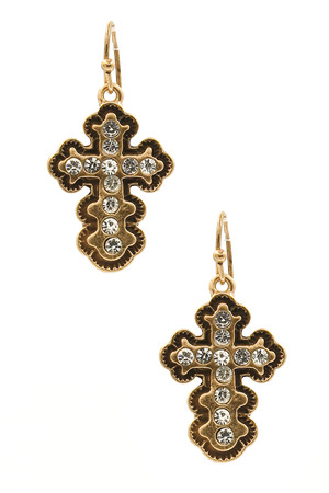 Rhinestone Metal Cross Earrings