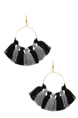 Metal Ring Cotton Tassel Earrings