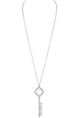 'BLESSED' Key Pendant Long Necklace