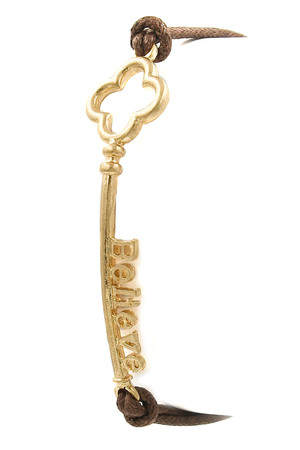 Metal 'BELIEVE' Key Pull-Tie Bracelet