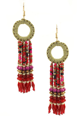 Braided Cotton Ring Seed Bead Drop Earrings