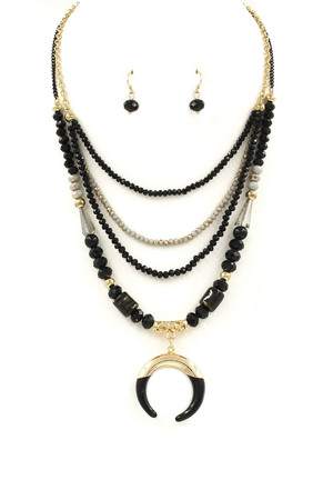Faceted Bead Crescent Pendant Necklace Set