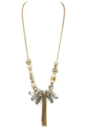 Stone/Wood Bead Tassel Necklace
