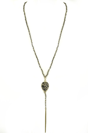 Semi-Precious Stone Teardrop Y Necklace