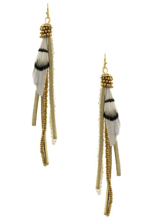 Faceted Bead/Feather Tassel Earrings
