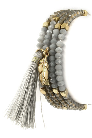 Faceted Bead/Cotton Stretch Bracelet