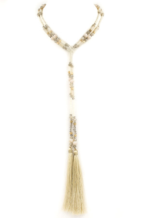 Glass Bead Tassel Lariat Necklace