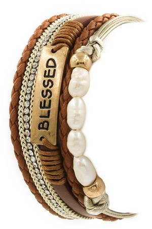 Fuax Leather 'Blessed' Bar Bracelet