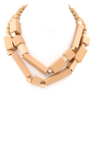 Metal/Wood Tube Bead Necklace