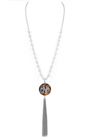 Monogram Disc Tassel Pendant Necklace