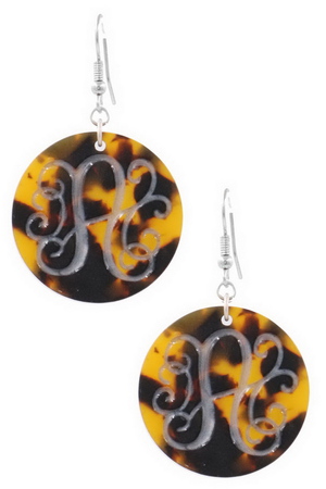 Tortoise Disc Monogram Earrings