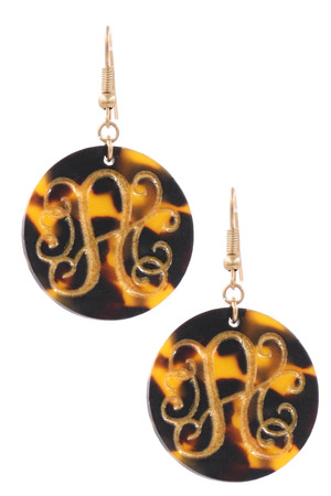 Tortoise Disc Monogram Earrings