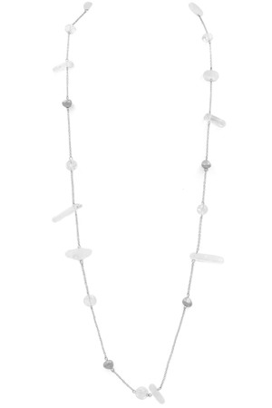 Linked Quartz Metal Rock Station Necklace