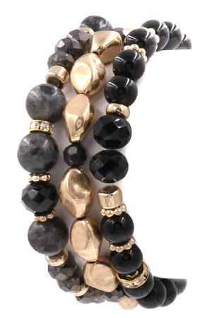 Glass/Stone/Metal Bead Stretch Bracelet Set