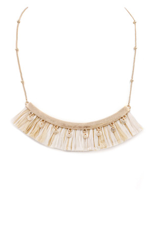 Hammered Metal Raffia Bib Necklace