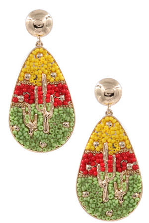 Seed Bead Cactus Teardrop Earrings