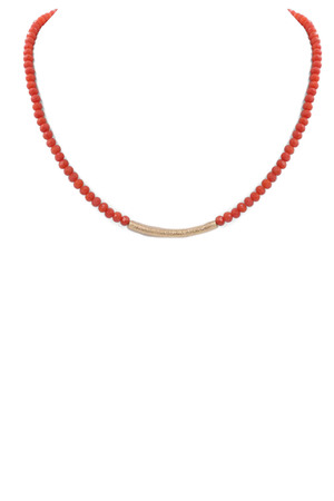 Glass Bead Metal Bar Necklace