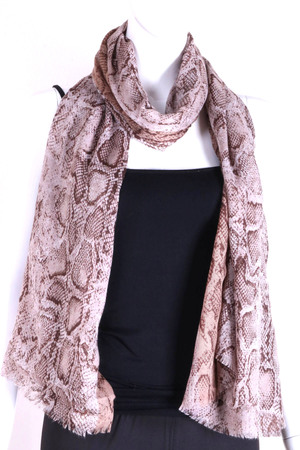 Woven Snake Print Fringe Oblong Scarf